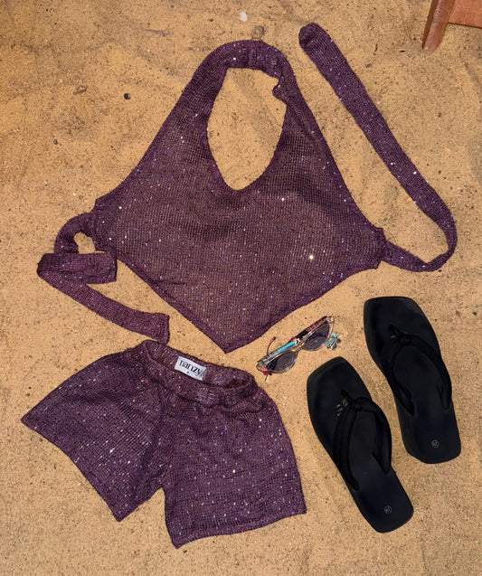purple sparkle-knit set